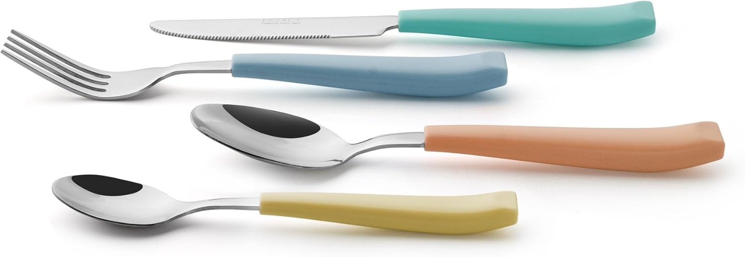 EXZACT Cutlery Set 24pcs Coloured, Stainless Steel with Vibrantly Coloured Plastic Wide Handles-Comfortable to Hold-6 x Forks - Image 5