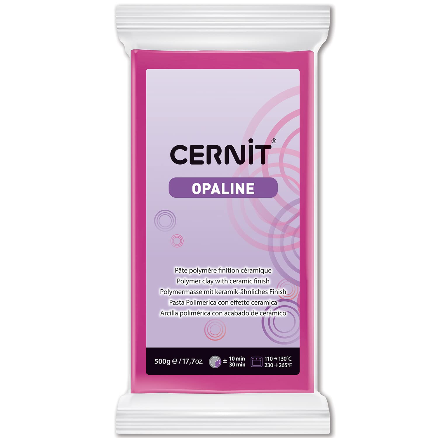 CERNIT CE0880500460C - A Packet of Opaline Effect Polymer Clay Block - Modelling and Baking Clay - Magenta Colour - 500 g Block - Manufactured in Belgium