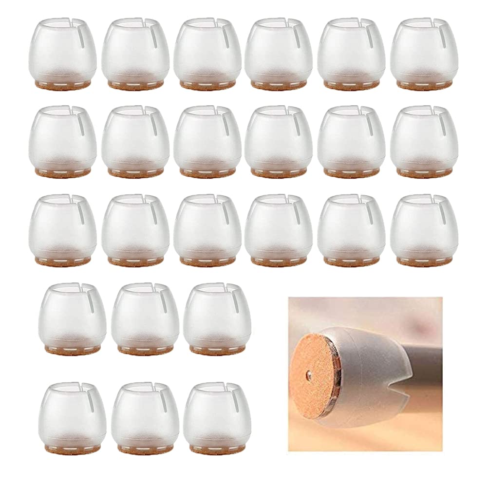 Coqlycot Silicone Furniture Feet Pads,24pcs Round Chair Leg Caps with Felt Pads Table Cover Floor Scratches Protectors for 12-16mm Round Leg