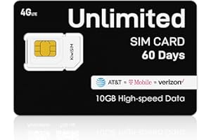 KiwiSIM Unlimited Data SIM Card 10GB 60 Days High-Speed (After 256kbps), Compatible with AT&T, T-Mobile & Verizon, Perfect for Unlocked Mobile WiFi/Router/Portable WiFi, No Contract, No Activation