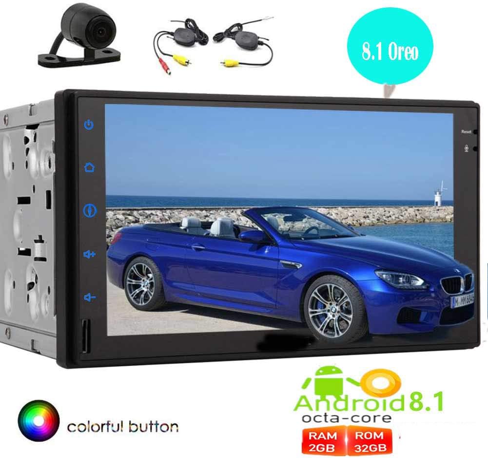 Free Wireless Backup Camera + 7 inch Android 8.1 Oreo Head Unit Double Din Car Radio for 2 Din Headunit Octa Core 2GB+32GB Support GPS Navigation Stereo Bluetooth 1080P Video System WiFi Screen M