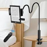 Kindle Holder with Remote Page Turner - Hands-Free Reading Stand for Bed | Slim 6mm clip, more text visible, case-friendly, pre-paired no Bluetooth, fits Paperwhite/Oasis/Kobo/iPad, gift for readers
