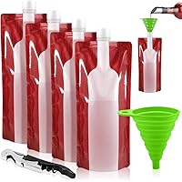 Foldable Wine Bag, 750 ml, Portable Reusable Plastic Wine Bottle Pouch, SENHAI 4 Pack Collapsible Liquid Leak Proof Flask Hol