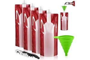 Foldable Wine Bag, 750 ml, Portable Reusable Plastic Wine Bottle Pouch, SENHAI 4 Pack Collapsible Liquid Leak Proof Flask Hol