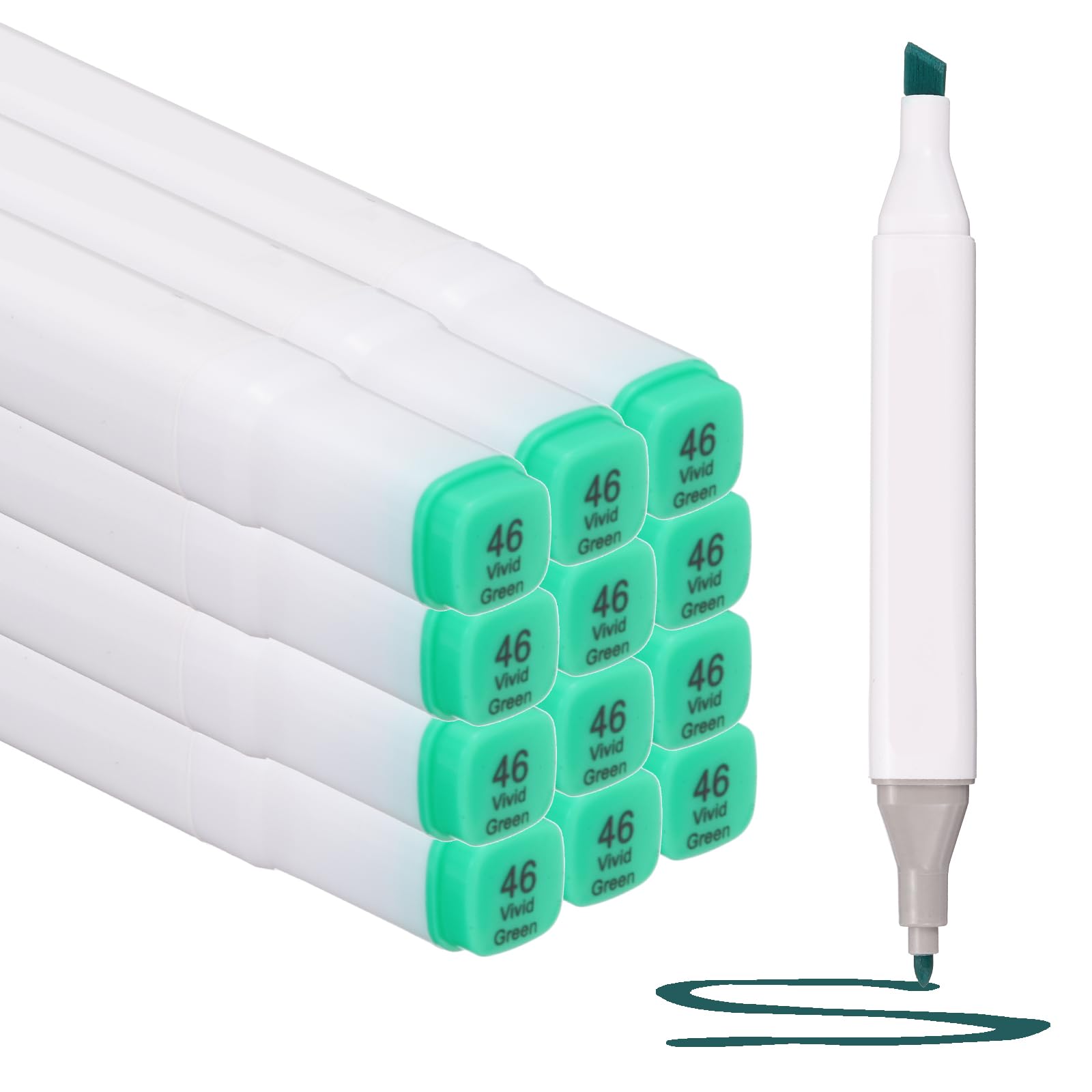 PATIKIL Dual Tip Alcohol Art Markers, 12 Pcs White Barrel Alcohol Markers with Brush Tip and Fine Tip for Illustration Artist Adult Coloring Drawing Permanent Sketching, Green