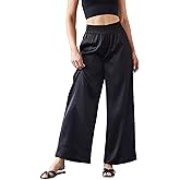 Women's Satin Wide Leg Palazzo Pants Silky Elastic Waist Party Nightout Dress Casual Slacks Flowy Pants