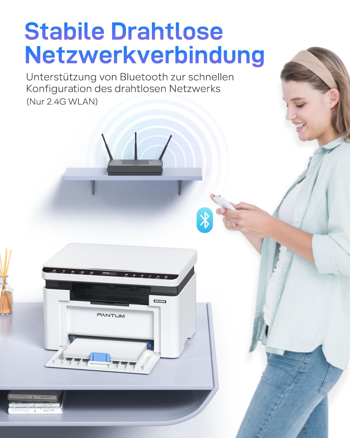 PANTUM BM2309W laserdrucker Multifunktionsgerät, Drucker Scanner Kopierer 3in1, Schwarz Weiss, WLAN Drucker, Airprint, A4, 1200 x 600 DPI, 20 Seiten pro Minute 3