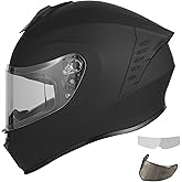 Favoto Motorcycle Full Face Helmet, DOT Approved Matte Black Helmets with Anti-fog Film for Men Women