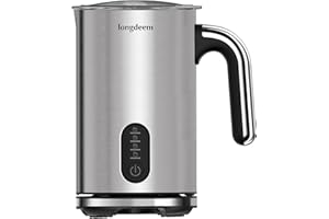 LONGDEEM 4-in-1 Electric Milk Frother & Steamer - Quick Heat for Rich Foam, Stainless Steel, Large 10 oz/5 oz, Reheat with Auto Shut-Off for Coffee, Latte, Cappuccino, Silver