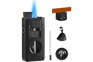 HAILLAI All in One Jet Flame Butane Torch Lighter Built-in Cutter V Cut, Punch, Holder Function, Draw Enhancer Tool, Refillable and Adjustable Windproof Gas Lighter, Black (Sold Without Gas) ﻿