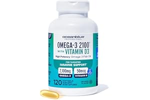Oceanblue Professional Omega-3 2100 with Vitamin D3 – 120 ct – Triple Strength Burpless Fish Oil Supplement with High-Potency EPA, DHA, DPA and Vitamin D3 – Wild-Caught – Orange Flavor (60 Servings)