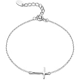 Dainty Sideways Cross Bracelet in Sterling Silver - Celebrity Style Horizontal Cross Bracelet