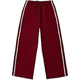 SOBOWO Girls Wide Leg Dress Pants Flowy Loose Solid Color Floral Elastic Waist Baggy Casual School Leg Pants Size 6-14Y