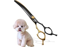 FOGOSP Curved Thinning Shears Dog Grooming 7.5 in Black & Gold Two Color Multipurpose Professional Dog Grooming Scissors for Large Pet 66 Teeth Japan 440C