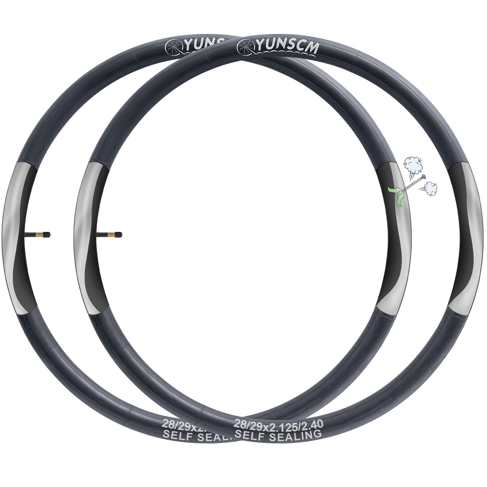 Photo 1 of 2-PCS 28"/29" Self-Sealing Bike Tubes 29x2.125/2.20/2.25/2.30/2.35/2.40 AV48mm Schrader Valve Bike Tubes Automatic Repair Puncture Resistant Compatible with 28/29x2.125-2.40 Bicycle Tire Tubes