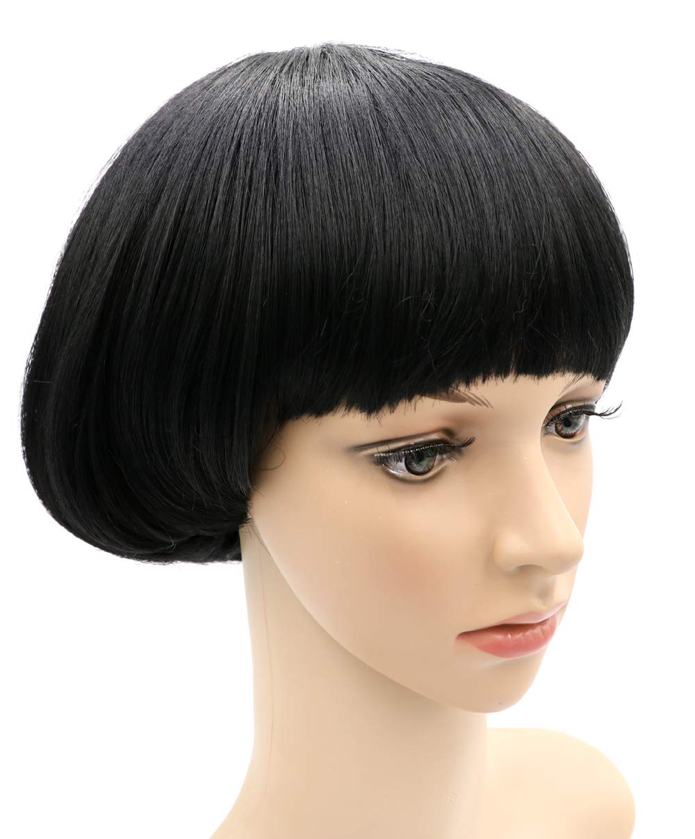 Photo 1 of Afro Girls Cosplay Mushroom Wig Short Haircut With Bangs Bob Wig For Black Women (Black)