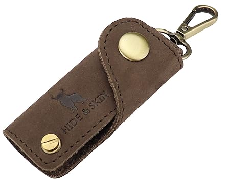 HIDE & SKIN 100% Genuine Leather Keyring, Keychain, Key Pouch and Key Safe(Sk Brown)
