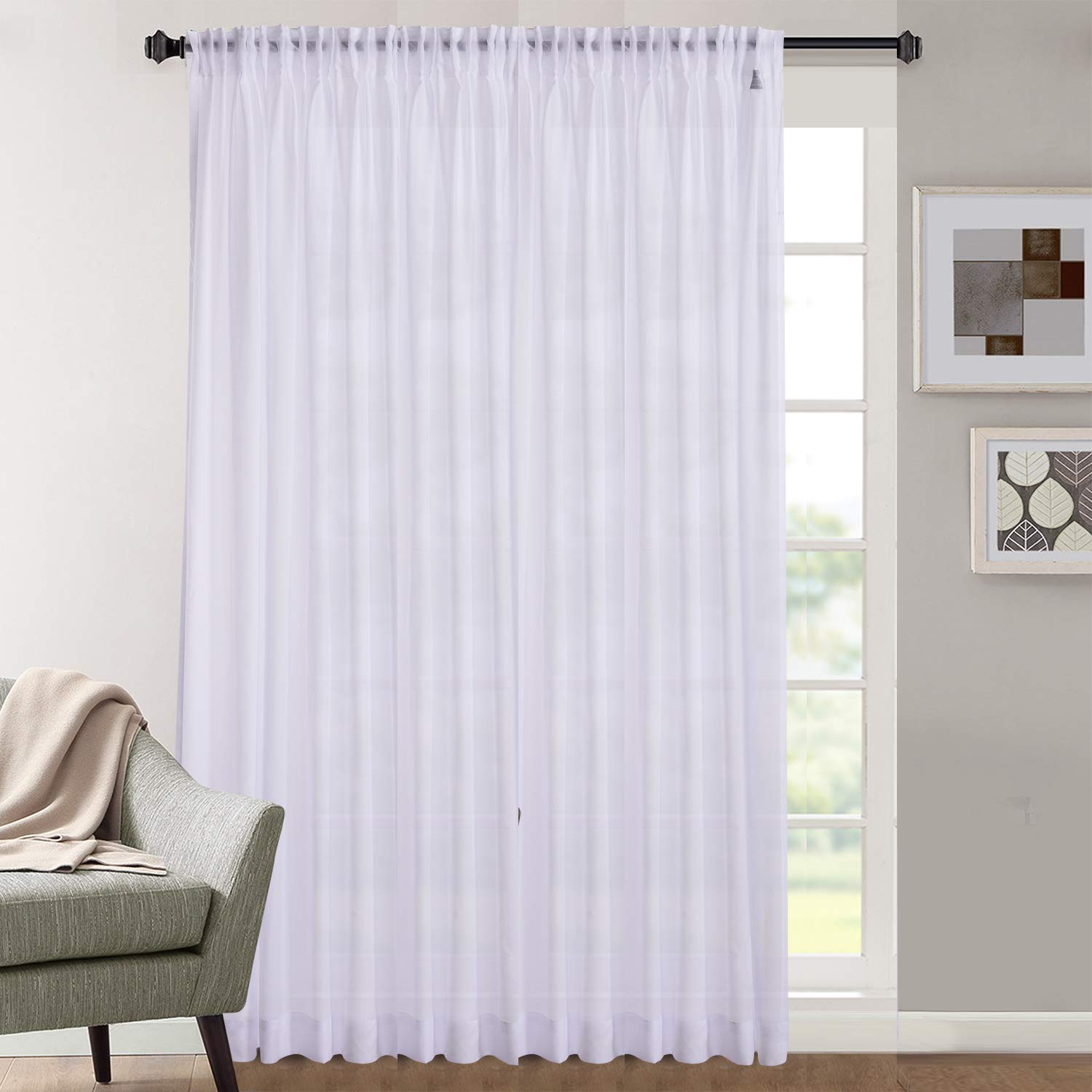 Megachest pure voile extra wide tape top sheer curtain(1 Panel) cotton voile-snow white, W 116" x L 81" (1 Panel)