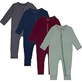 GUISBY Rayon Baby Pajamas with Mittens Cuffs, Long Sleeve Footless Snug Fits Sleepers 4-Pack