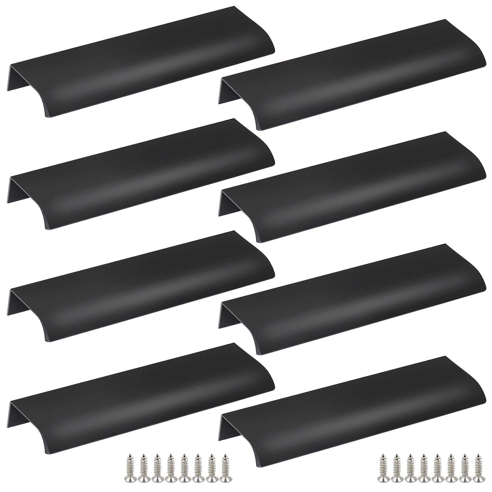 Qjaiune Black Back Mount Finger Edge Pull 150mm/5.9", Aluminum Hidden Handle Concealed Tab Pulls for Home Kitchen Living Room Door Drawer Cabinet (8Pcs)