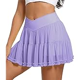Cresay Women's Ruffle Mini Skirt High Waisted Athletic Skirts Pleated Tulle Skort with Shorts