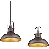 zeyu 2 Pack Farmhouse Pendant Light Fixtures, 11-inch Ceiling Hanging Light Fixtures for Kitchen Dining Room, Oil Rubbed Bron