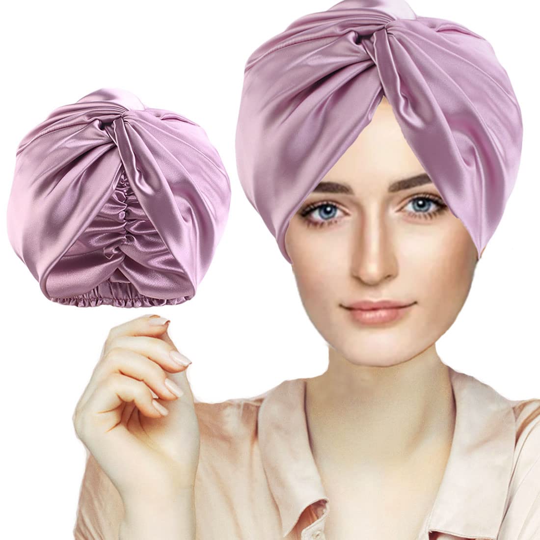 Silk Hair Bonnet Hair Wrap for Sleeping, Imitation Silk Bonnet Sleep Night Cap for Women Hair Care, Double Layer Soft Silky Head Scarf Match Strong Elastic Band Apply to Washing, Makeup, Sport