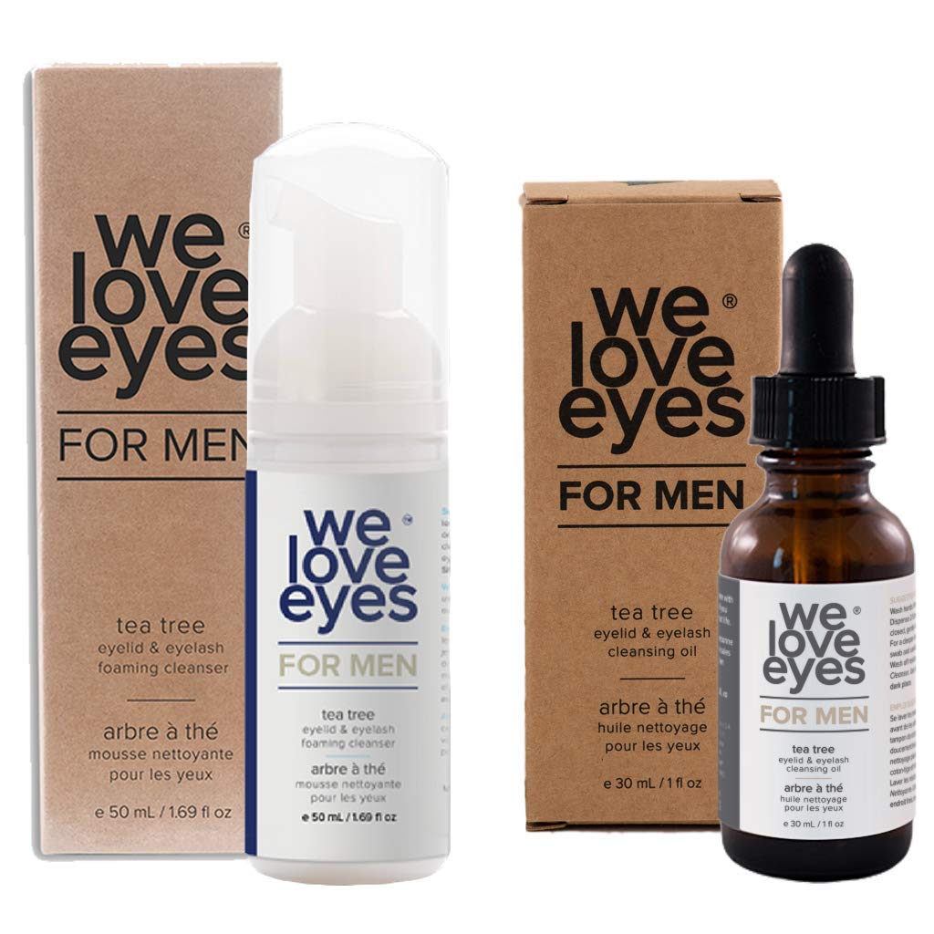 All Natural Tea Tree Eyelid Cleanser Kit for Men (Men's Cleansing Oil 30 ml & Men's Foaming Cleanser 50 ml) - Moisturizes, Reduces Itching and Inflammation, Blepharitis, Demodex, Dry Eyes Relief