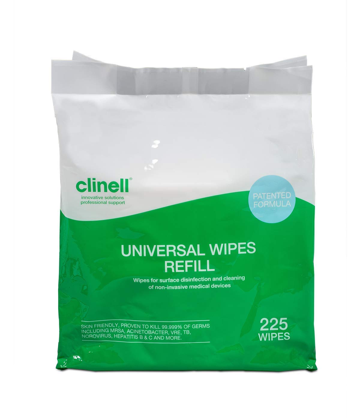 Clinell Universal Cleaning and Disinfectant Wipes for Surfaces, Pack of 225 Wipes, Refill Pack, Multi Purpose Wipes