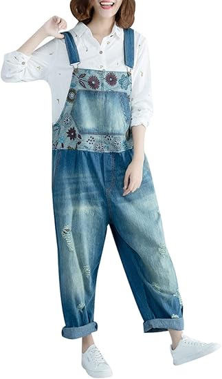 Amazon のグレープフルーツ プラム デニムストラップドレス デニムオーバーオール レディース ゆったりワイドパンツ ゆったり オールインワン デニムサロペット されたワイドレッグパンツ ストラップ調節可能 スタイル1 ブルー オールインワン 通販