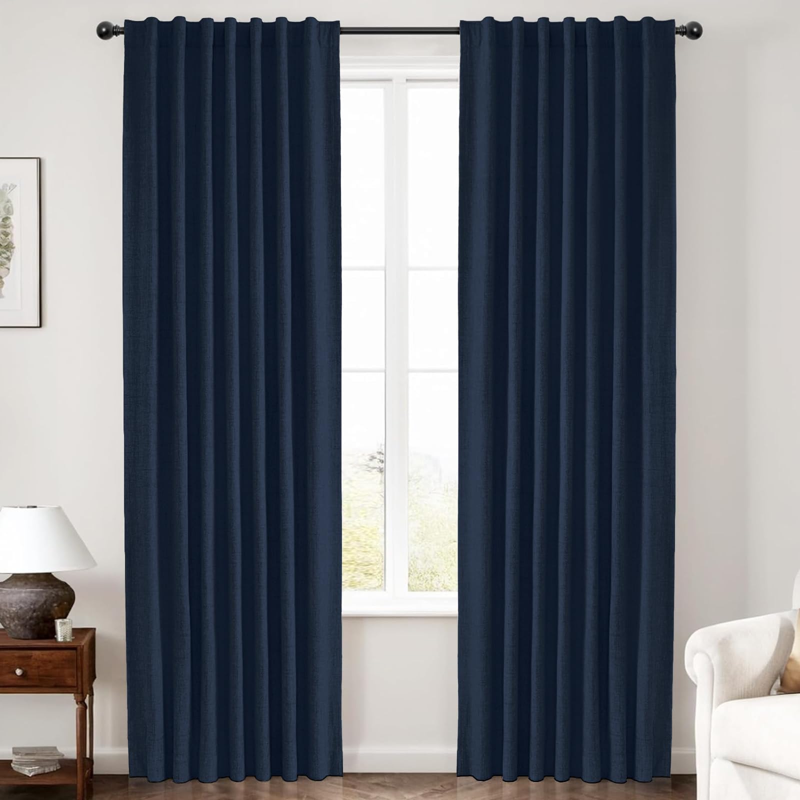 Photo 1 of *ONLY 1 PANEL* INOVADAY 100% Blackout Curtains 90 Inches Length 2 Panels Set, Back Tab/Rod Pocket Linen Black Out Curtains for Bedroom, Thermal Insulated Window Drapes - Midnight Blue, W50 X L90