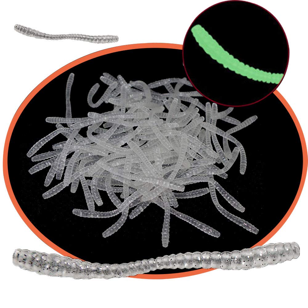senvenelec Artificial fishing bait, bionic soft silicone bait worm fishing bait simulating red worm green environmental protection plastic, powerful bait Luminous - About 100 pcs.