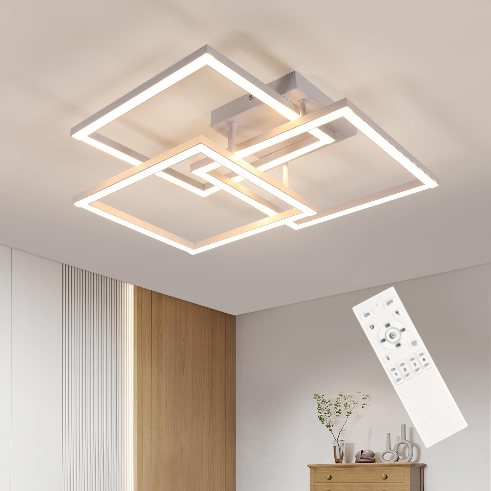 DELIPOP Led Ceiling Light Dimmable, 40W Modern Led Ceiling Lamp with Remote Control, Temprature and Brightness Adjustable, Square Acrylic Chandelier for Living Room Kitchen Bedroom, 62cm