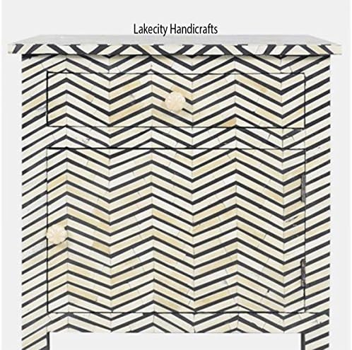 Bone Inlay Dove Gray Bedside Table Chevron Design