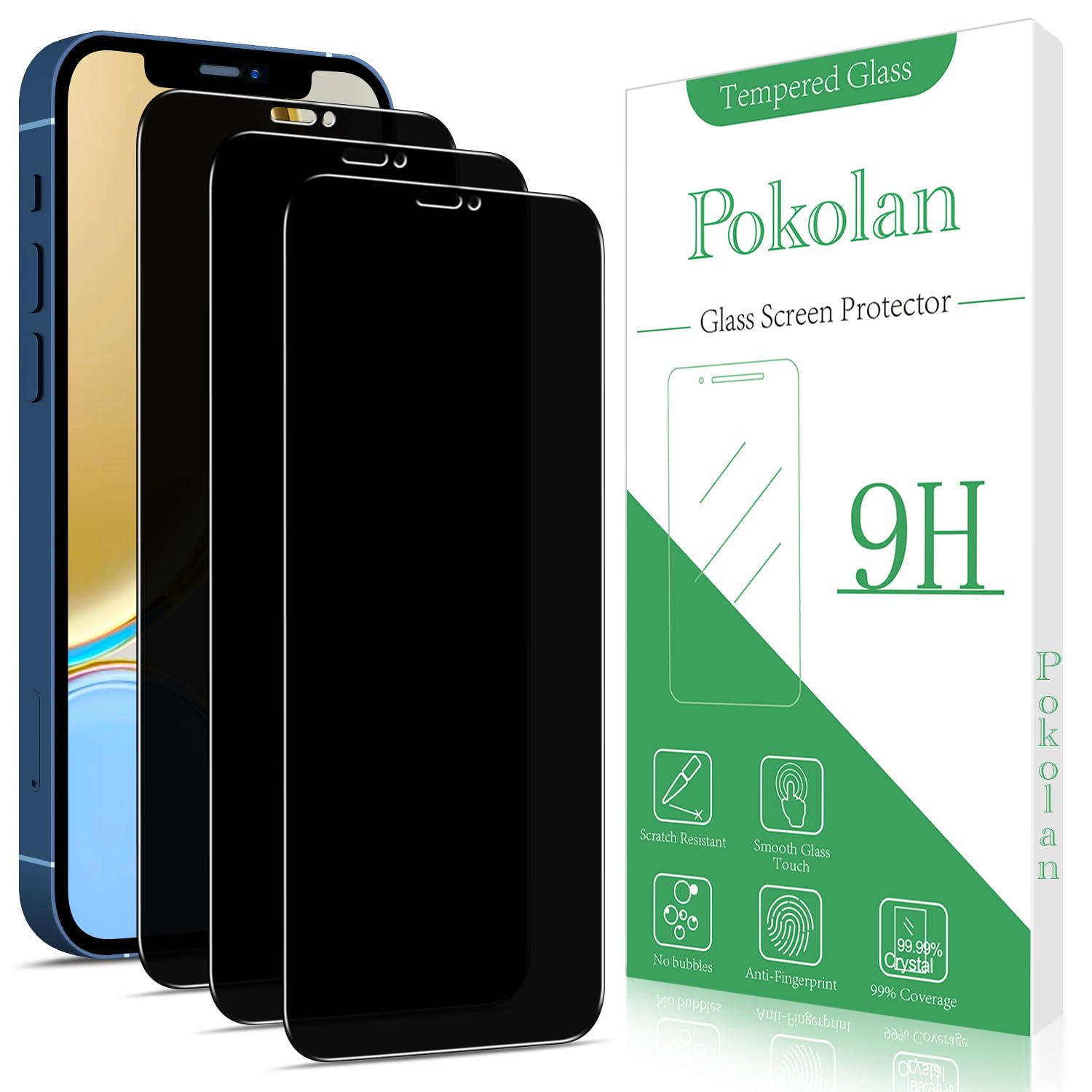 Pokolan 3 Pack Privacy Screen Protector for iPhone 12, 12 Pro, Anti Spy Tempered Glass, 9H Hardness, Case Friendly, Anti Scratch, No Bubbles, Easy to Install