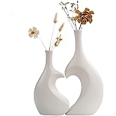 White Ceramic Vase Set of 2,Heart Shaped vase, Matte Frosted Texture Finish,Farmhouse Decor, Home Decor, Vases for Your Bedroom, Office, Living Room, Bathroom (White)