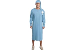 Yeahdor Mens Sleepwear Nightshirt Long Sleeve Pajama Set Soft Loose Robe Nightwear With Sleeping Cap