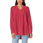 KIFOVEN Women's Button Down Long Sleeve Shirt V Neck Loose Dressy Casual Work Office Blouse Top