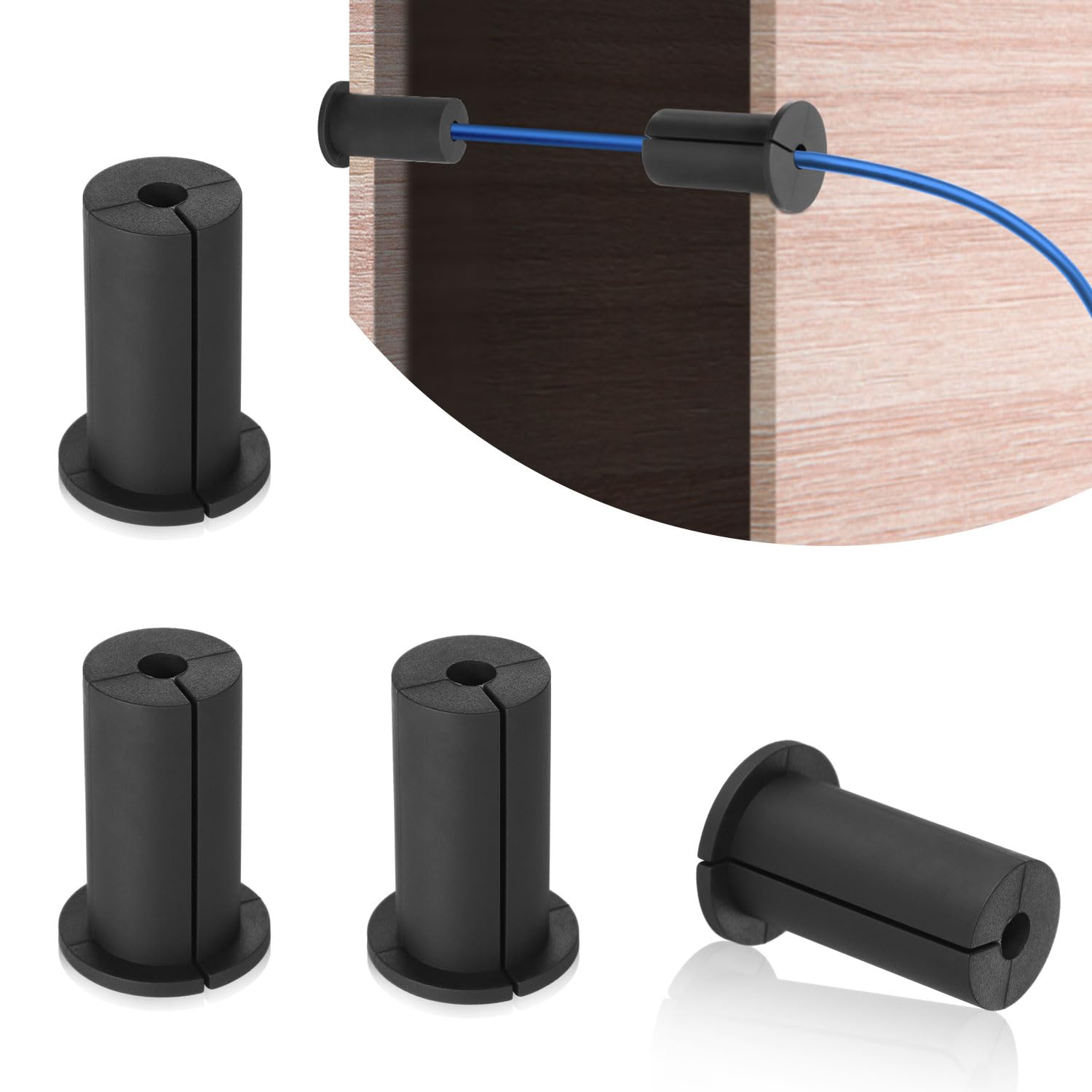 4pcs Cable Routing Kit for Starlink 1 Inch Wall Hole, Silicone Cable Feed Through Bushings Cable Mounting Accessories Routing Clips Cable Wall Grommet for Starlink Ethernet Cable (Black)