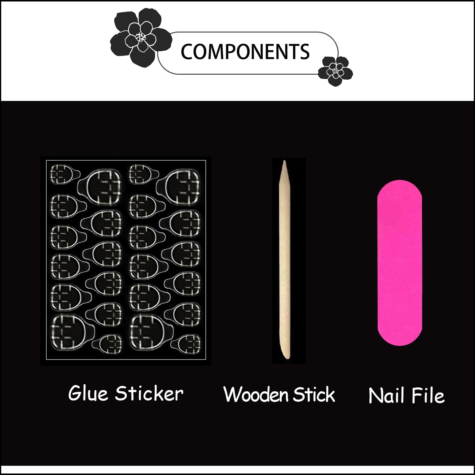 Black Press on Nails Medium Almond Fake Nails Matte False Nails Press ons with Designs French Tip Acrylic Full Cover Glue on Nails Artificial Stick on Nails for Women Manicure 24 Pcs - Image 6
