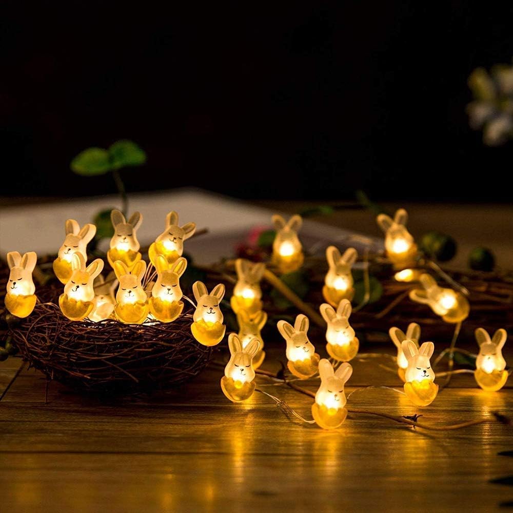 WesGen Easter LED String Lights,Battery Operated Bunny Light,30 Pastel Bulbs 10ft Long,for Outdoor and Indoor Decorations