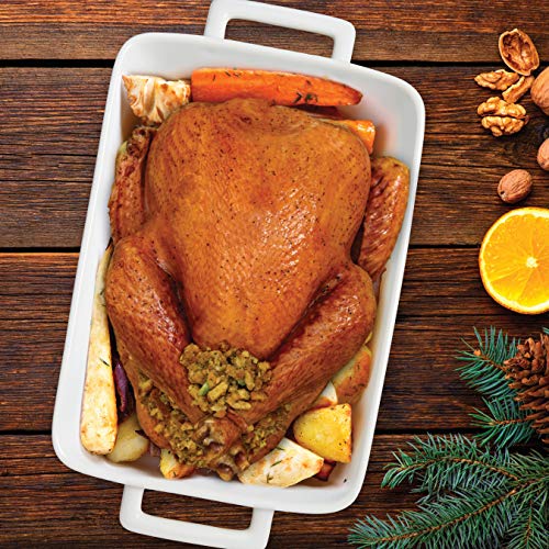 HIC Kitchen Rectangular Lasagna Pan with Handles, Fine White Porcelain