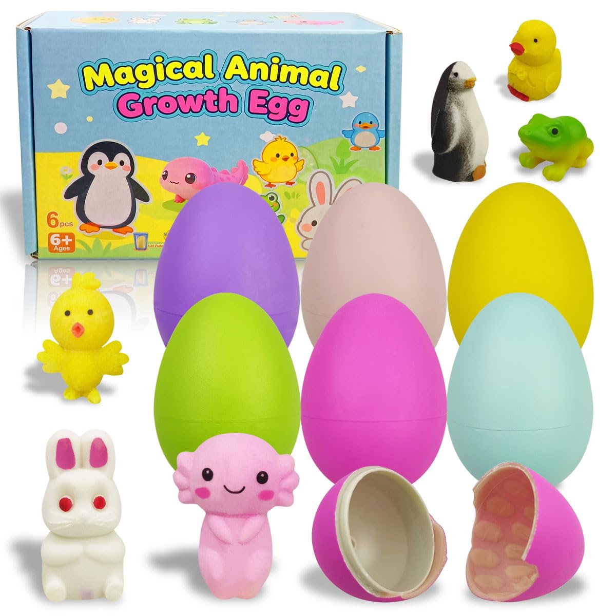 JoFAN 6 Pack Animal Hatching Surprise Eggs Set Easter Eggs for Kids Boys Girls Easter Basket Stuffers Gifts Birthday Party Favors Fillers