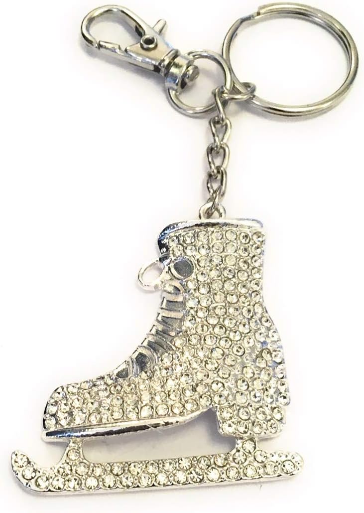 FizzyButton Gifts Ice Skate Keyring Key Ring with Enamel and Rhinestone Charm and Lobster Clasp, White