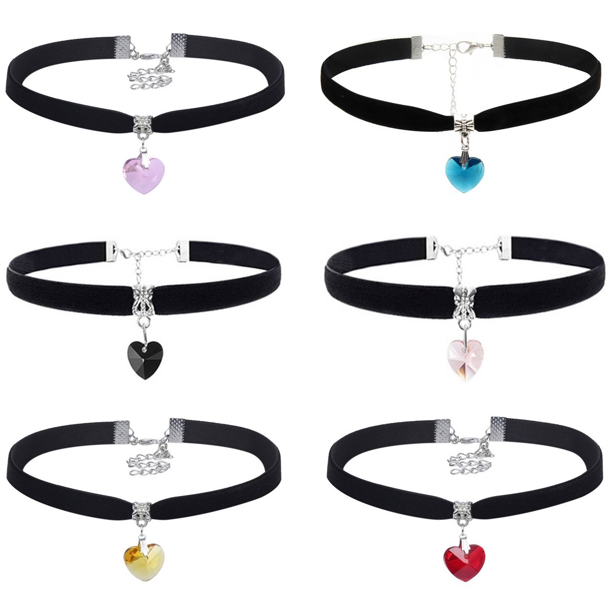 Meetlight 6Pcs Heart Pendant Choker Set Velvet Choker Necklace Set For Women Girls Gothic Tattoo Choker Black Velvet Necklace for Women Girls