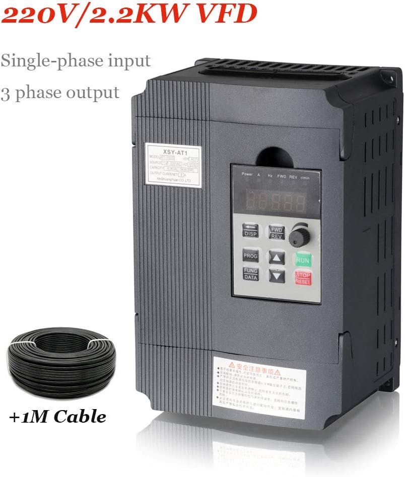 AC 220V/2.2KW Variable Frequency Drive, 12A VFD Inverter Frequency Converter for Spindle Motor Speed Control (Single-phase Input, 3 Phase Output)