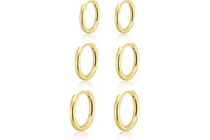 Gokeey Small Gold Huggie Hoop Earrings Set for Women 14K Real Gold Plated Hypoallergenic Lightweight Earrings for Sensitive Ears Everyday Earrings for Cartilage Piercings Jewelry for Women Men Girls Gifts