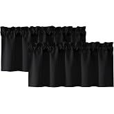 PONY DANCE 2 Panels Black Blackout Valance for Windows, 42" W x 16" L | Rod Pocket Small Kitchen Curtains for Bathroom Basement, Thermal Insulated living Room Bedroom Short Valance