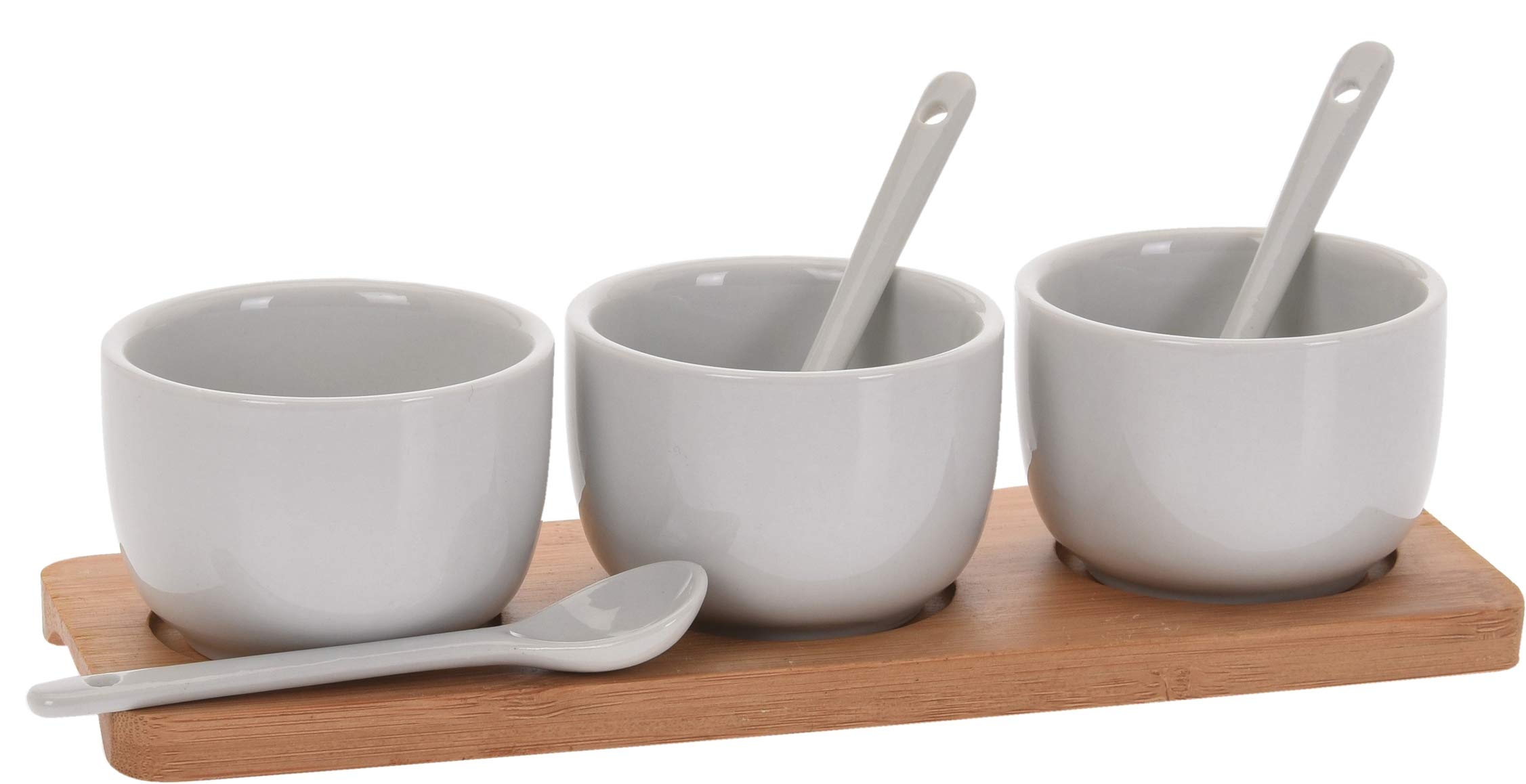 7 Piece Ceramic Jam Preserve Sauce Dip Serving Dish Bowl with Tray & Spoon Set, White