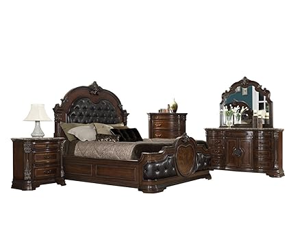 Amazon Com Aosta Leather Tufted 5 Piece Queen Bedroom Set
